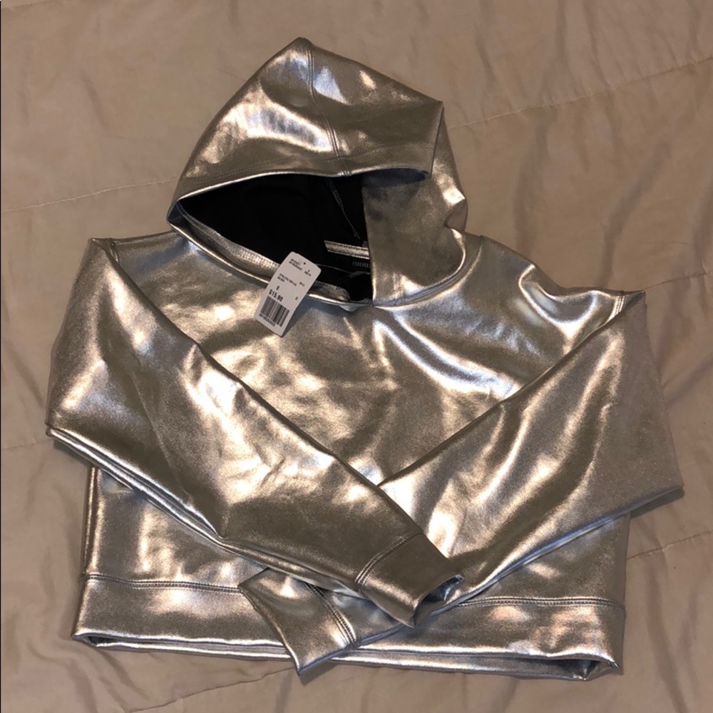 Silver Crop Top Hoodie